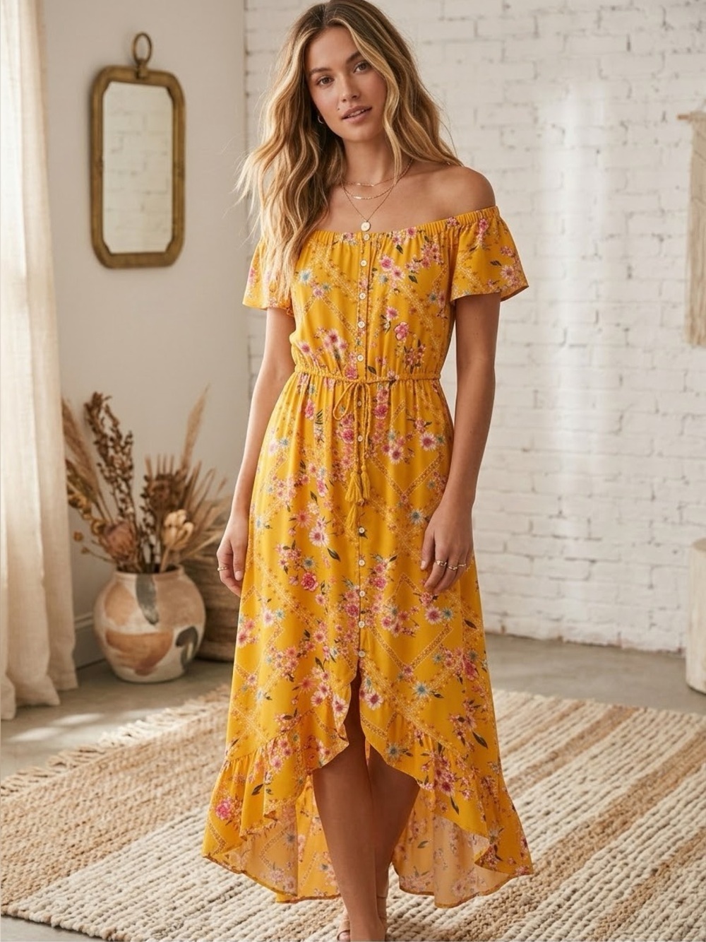 Anthropologie Abel the Label Button Front Hi Low Floral Dress Size Medium